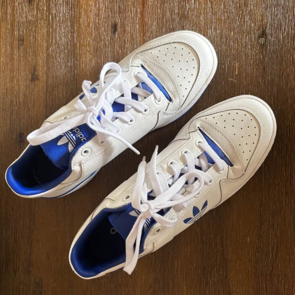 Adidas Classic White and Blue Trainers